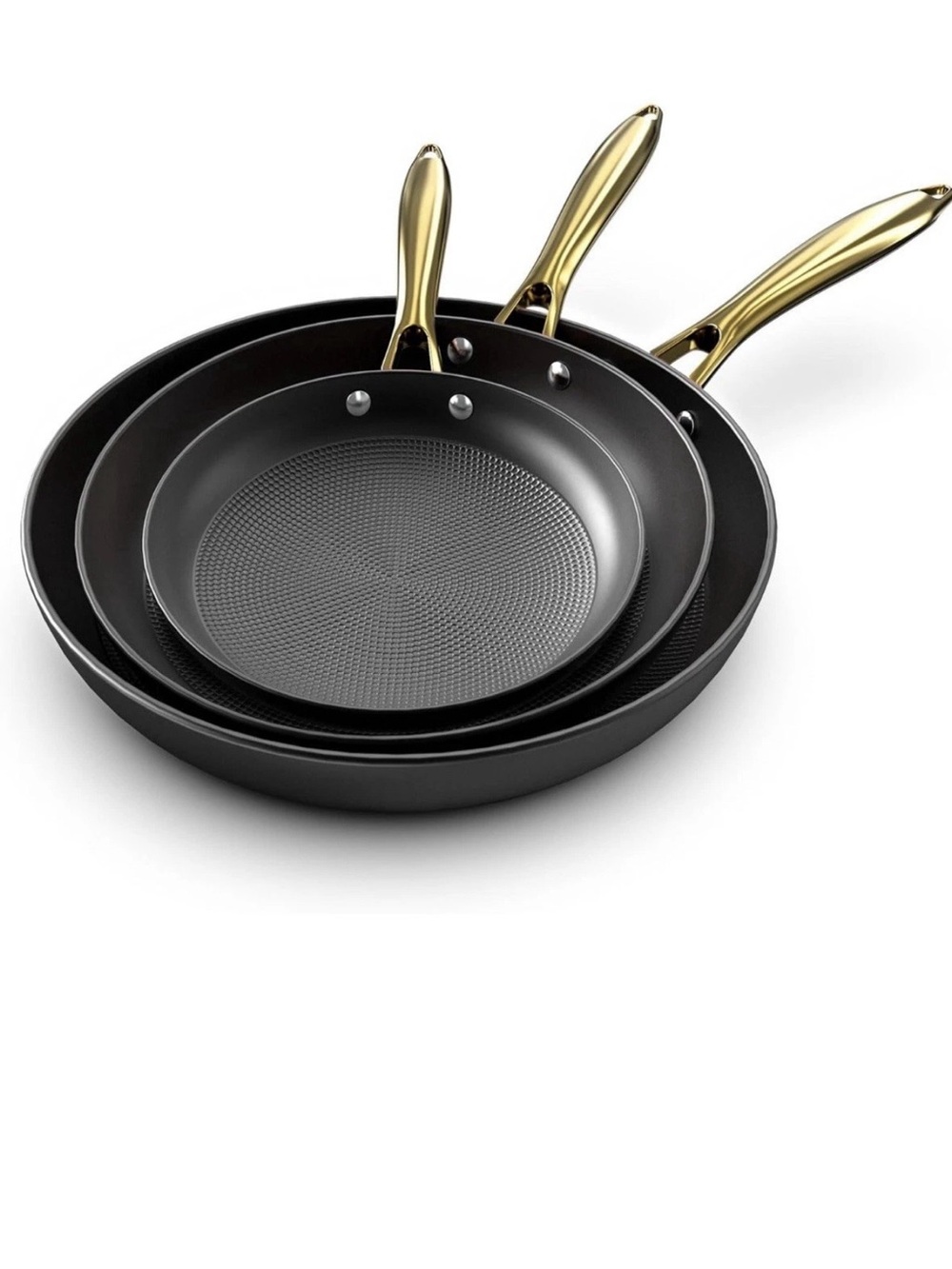 Nonstick Frying Pan Set with Gold Handles - Black